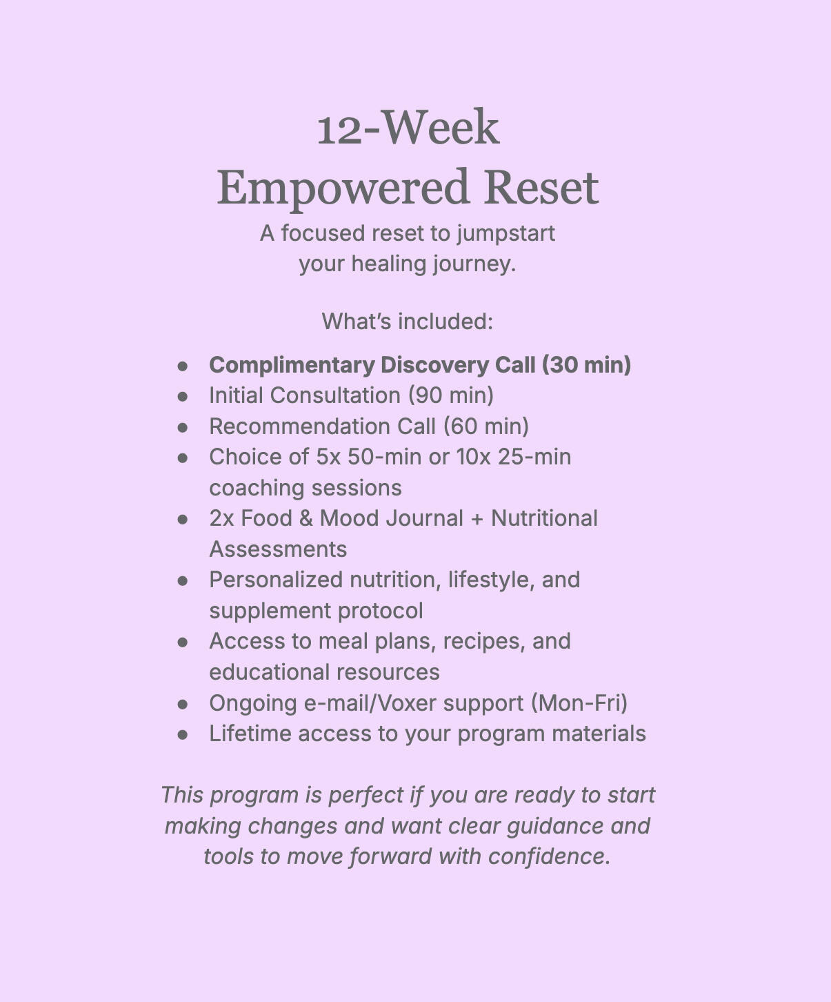 12 Week Empowered Reset Program offering